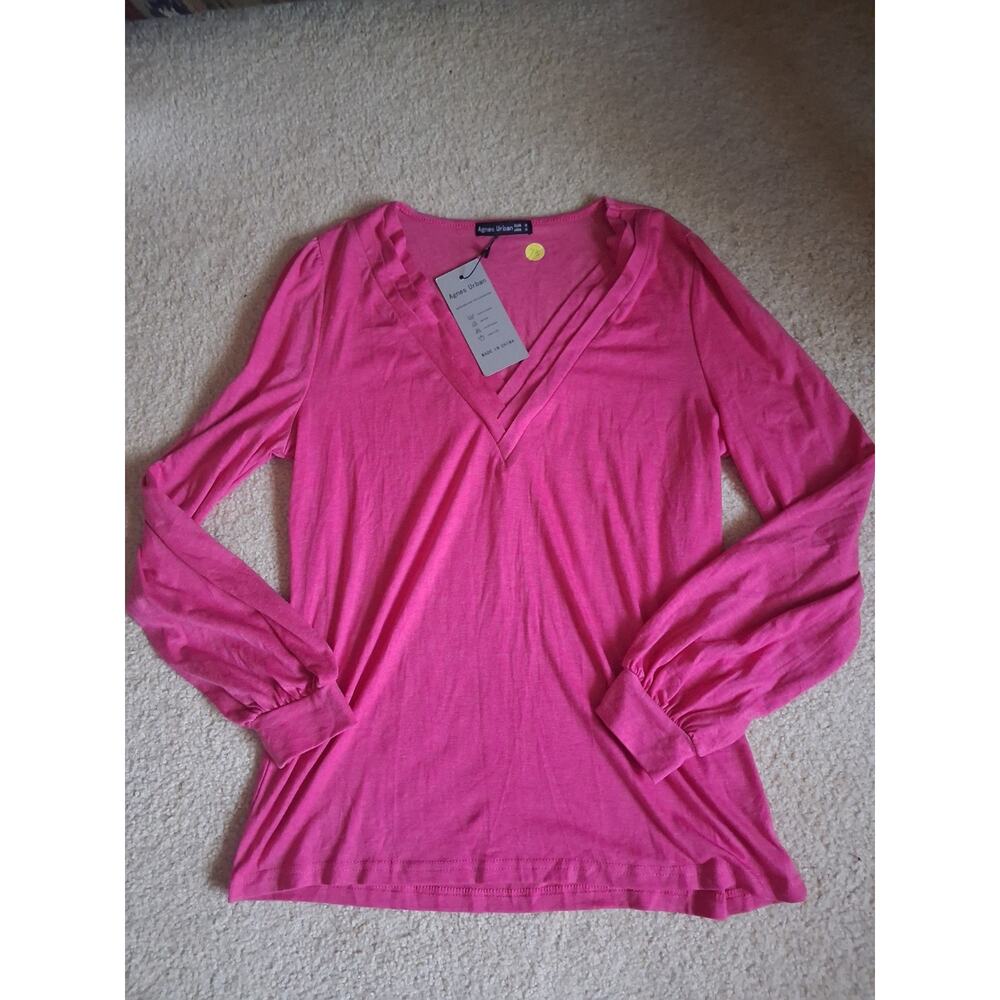 Agnes Urban Pink V-Neck Long Sleeve Pullover Women's Top S Regular Size